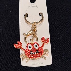 Mint Gold and Red Sparkling Crab Keychain
